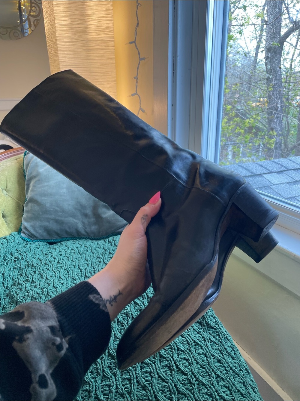 Calvin Klein Classifications Vintage Western Black Leather High Heel Boot Y2K - Picture 11 of 16